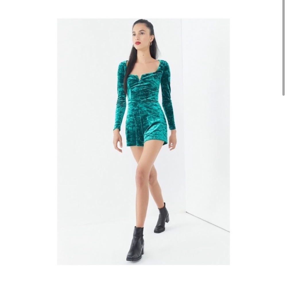 Urban Outfitters Long-Sleeve Green/Turquoise Velour Romper